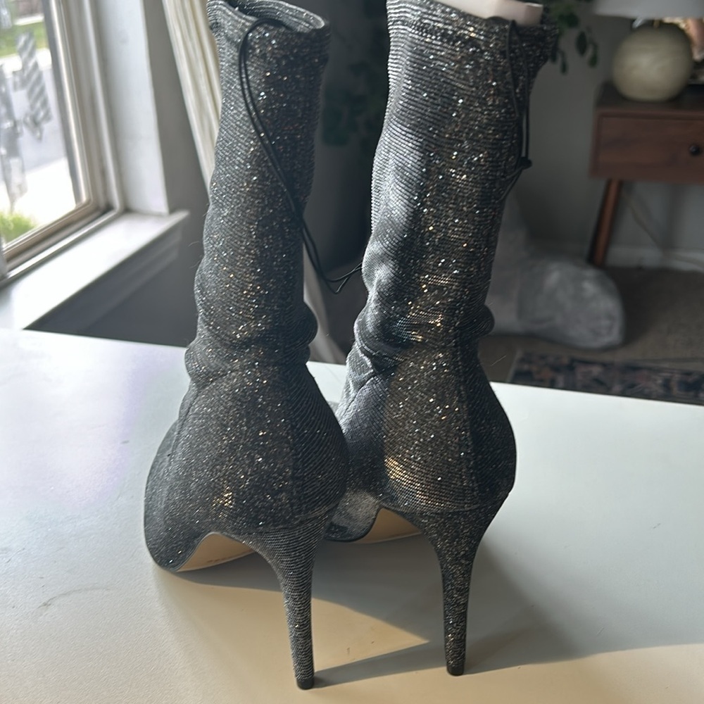 NWT Express Black Sparkle High Heel Sock Boots - Picture 6 of 7